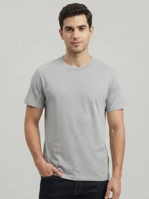 Men's Plain T-Shirt with Short Sleeves, Solid Design, Regular Fit and Cotton Fabric for Casual Everyday Wear - Gray
