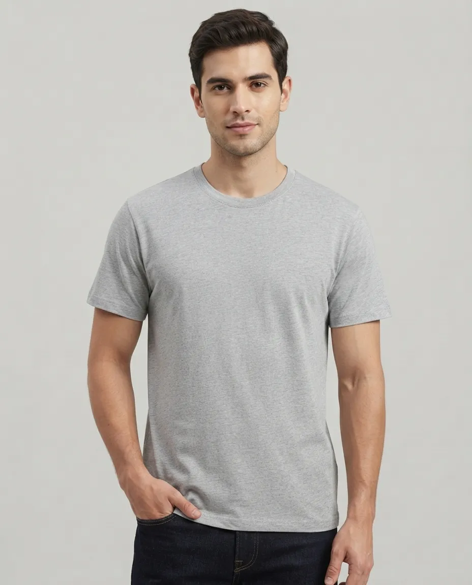 Men's Plain T-Shirt with Short Sleeves, Solid Design, Regular Fit and Cotton Fabric for Casual Everyday Wear - Gray