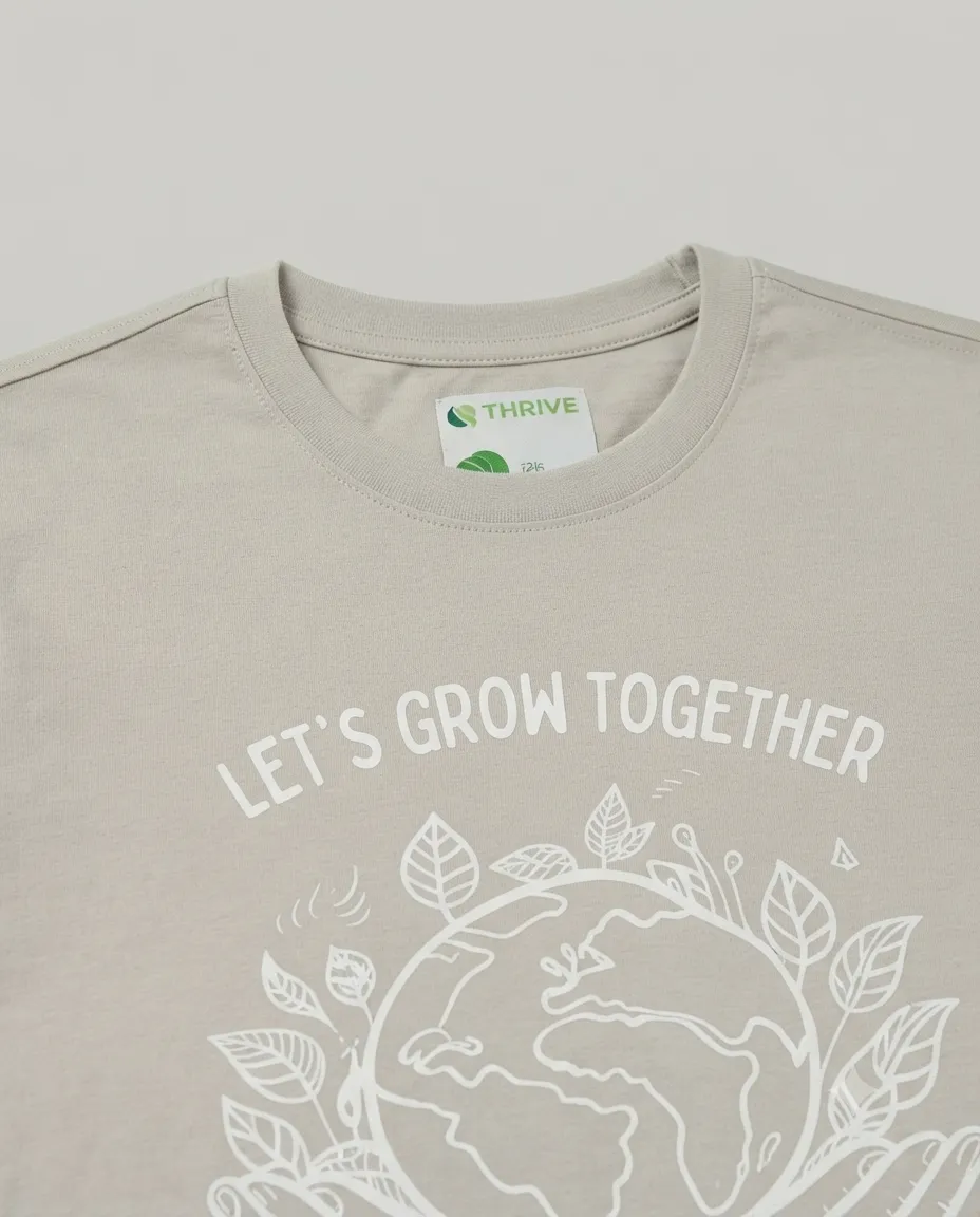 Graphic printed men's T-shirt, short sleeves, finished with a clean regular fit. - Beige - Let's Grow Together - Image 2