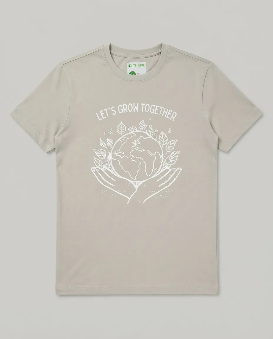 Graphic printed men's T-shirt, short sleeves, finished with a clean regular fit. - Beige - Let's Grow Together - Image 3