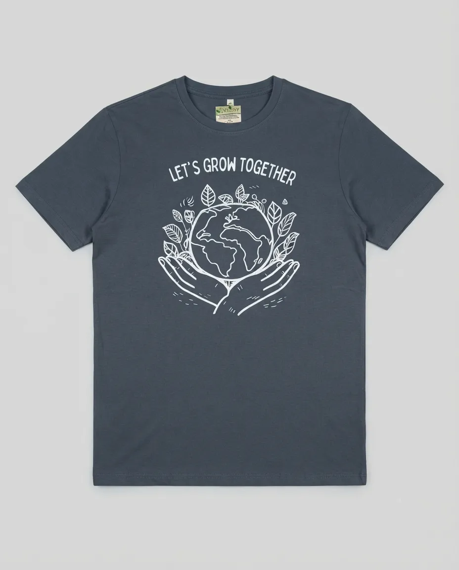 Graphic printed men's T-shirt, short sleeves, finished with a clean regular fit. - Current Blue - Let's Grow Together - Image 2