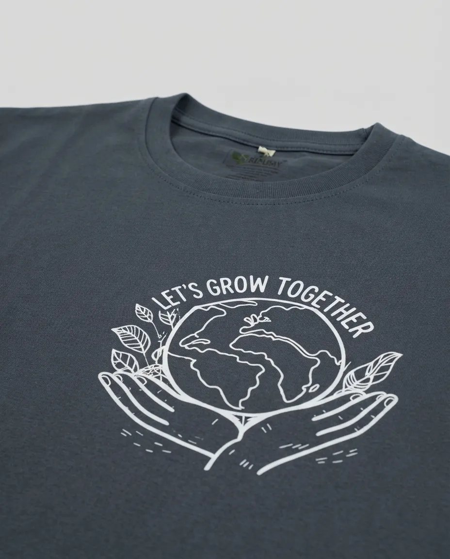 Graphic printed men's T-shirt, short sleeves, finished with a clean regular fit. - Current Blue - Let's Grow Together - Image 3