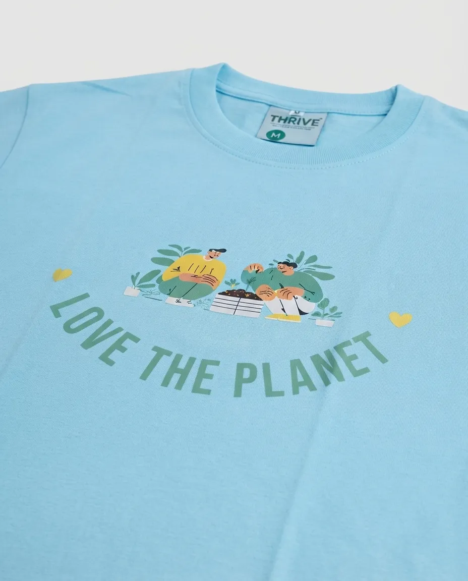 Graphic printed men's T-shirt, short sleeves, finished with a clean regular fit. - Sky Blue - Love The Planet - Image 2