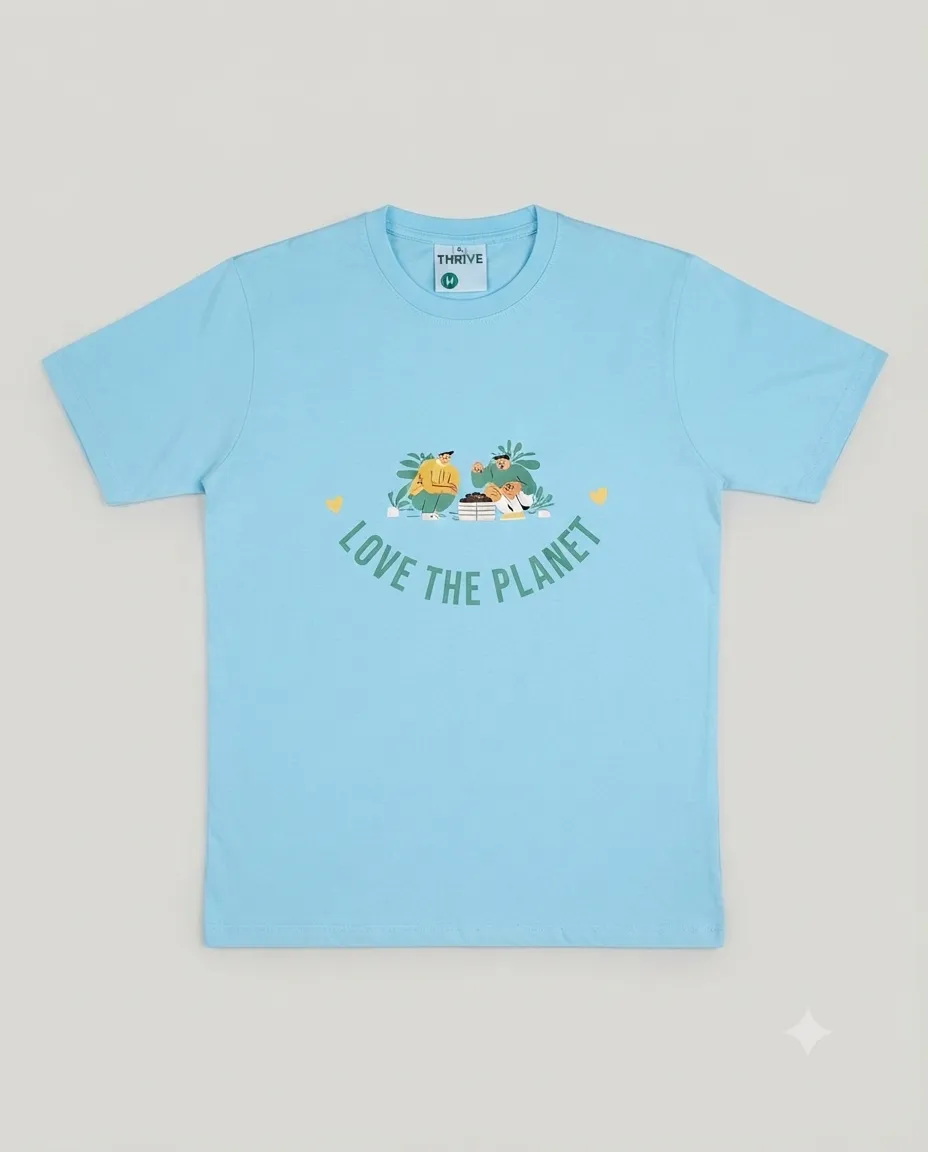 Graphic printed men's T-shirt, short sleeves, finished with a clean regular fit. - Sky Blue - Love The Planet - Image 3
