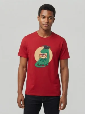 Graphic printed men's T-shirt, short sleeves, finished with a clean regular fit. - Red - Dino
