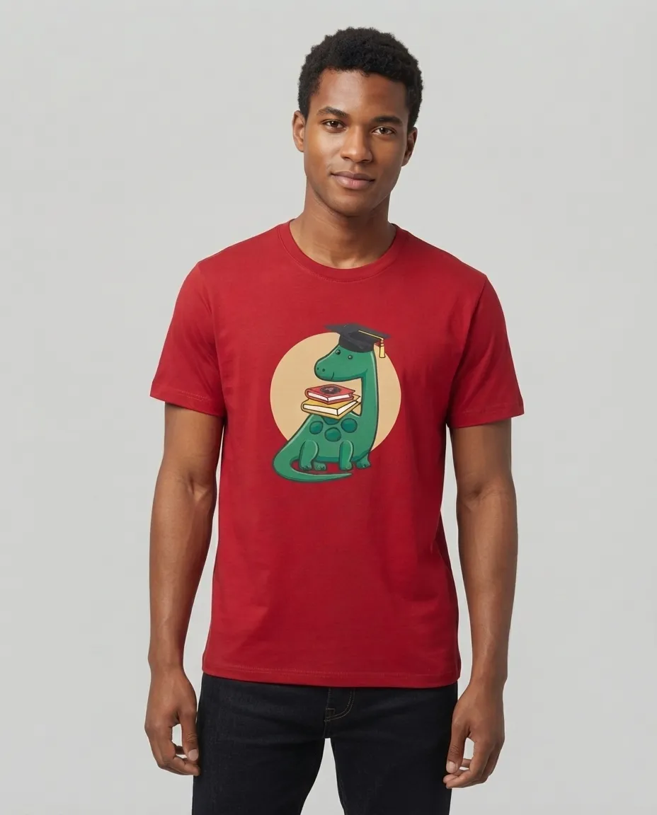 Graphic printed men's T-shirt, short sleeves, finished with a clean regular fit. - Red - Dino