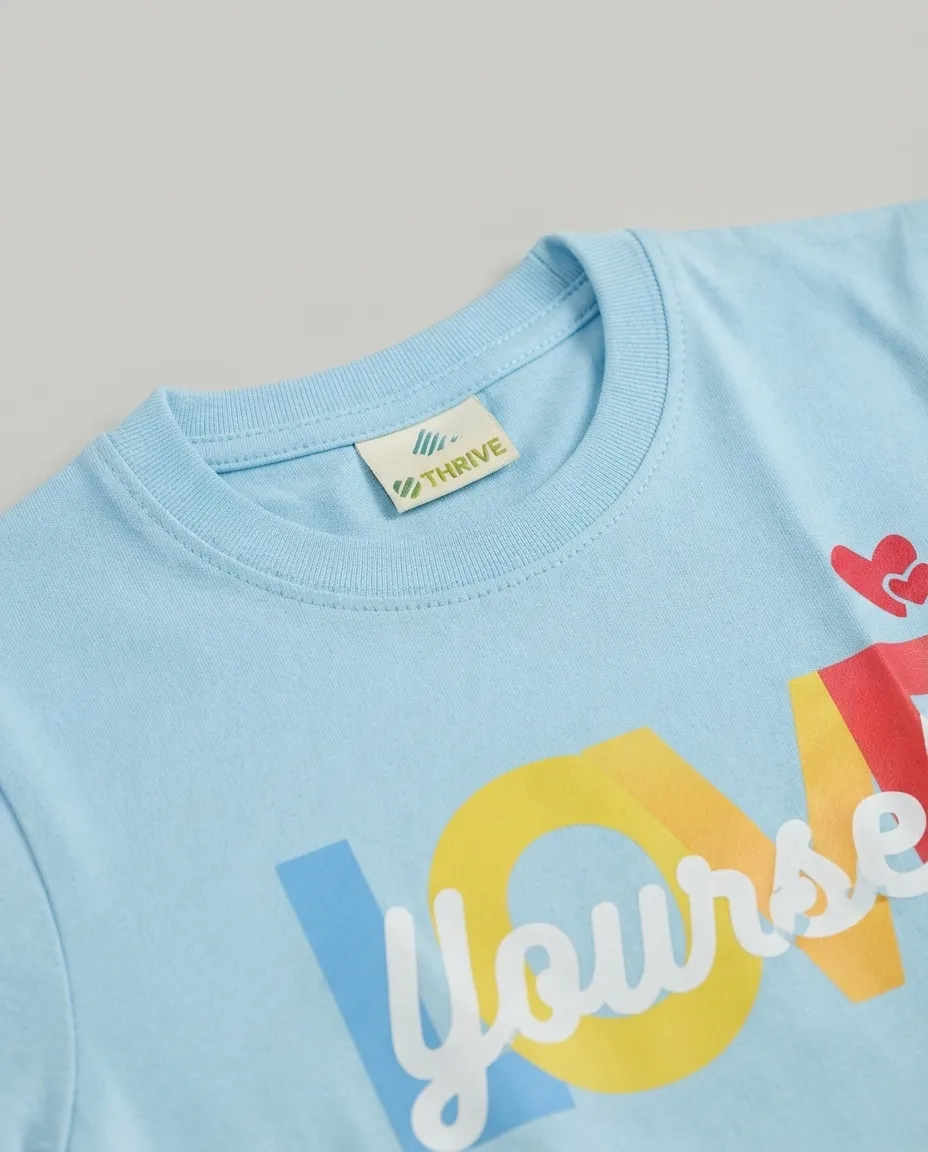 Graphic printed men's T-shirt, short sleeves, finished with a clean regular fit. - Sky Blue - Love Yourself - Image 2