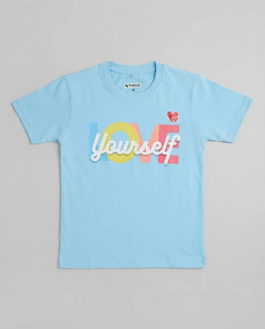 Graphic printed men's T-shirt, short sleeves, finished with a clean regular fit. - Sky Blue - Love Yourself - Image 3