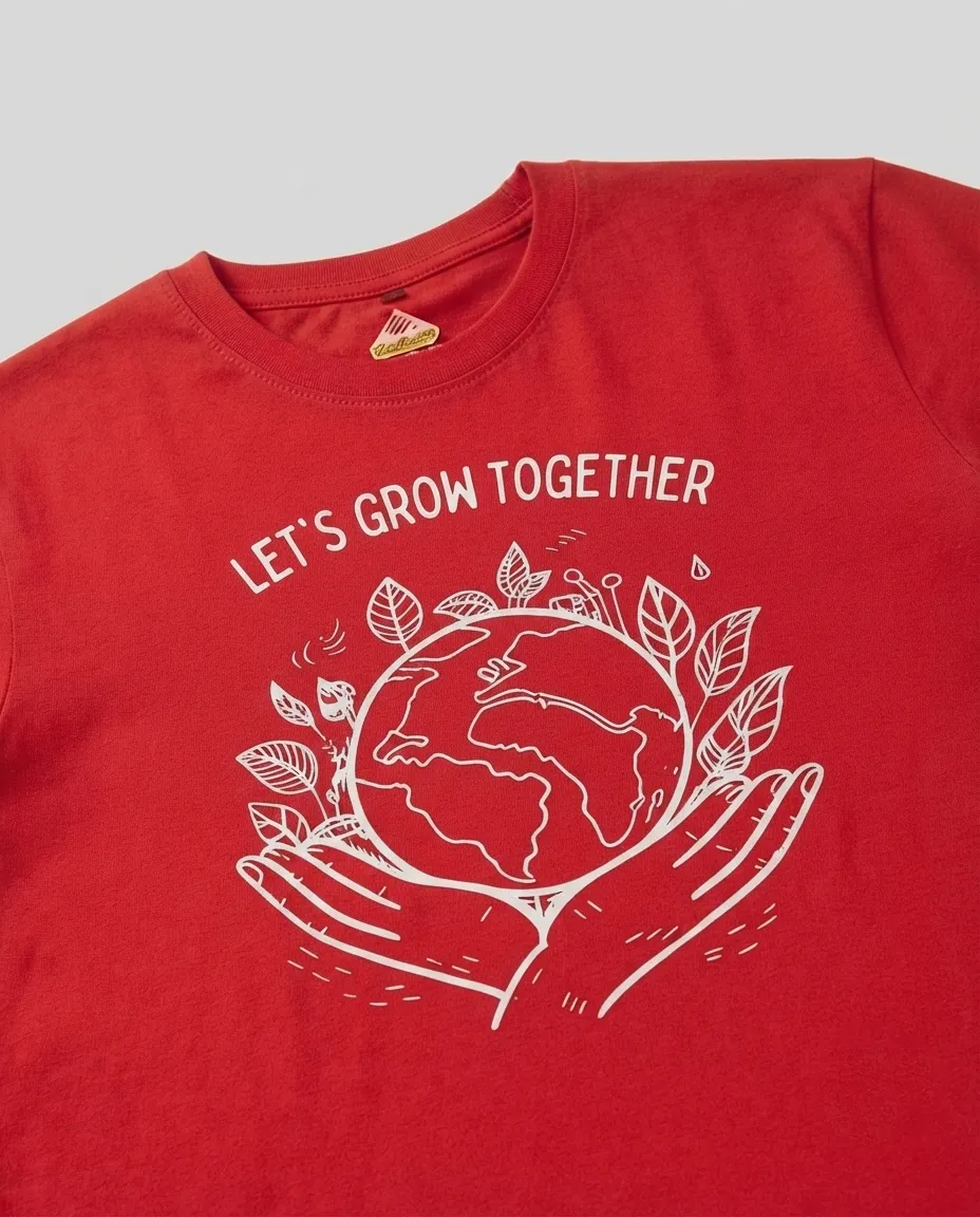 Graphic printed men's T-shirt, short sleeves, finished with a clean regular fit. - Red - Let's Grow Together - Image 2