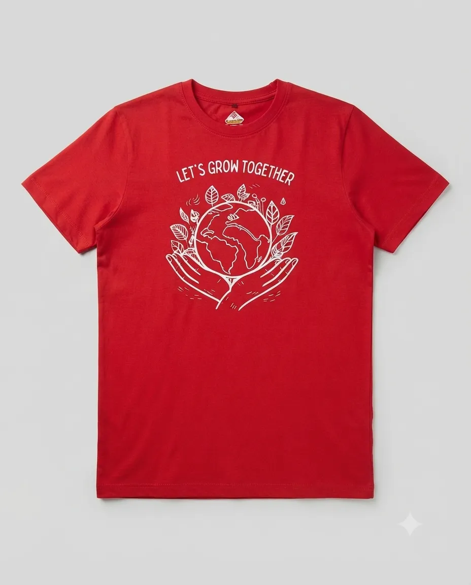Graphic printed men's T-shirt, short sleeves, finished with a clean regular fit. - Red - Let's Grow Together - Image 3