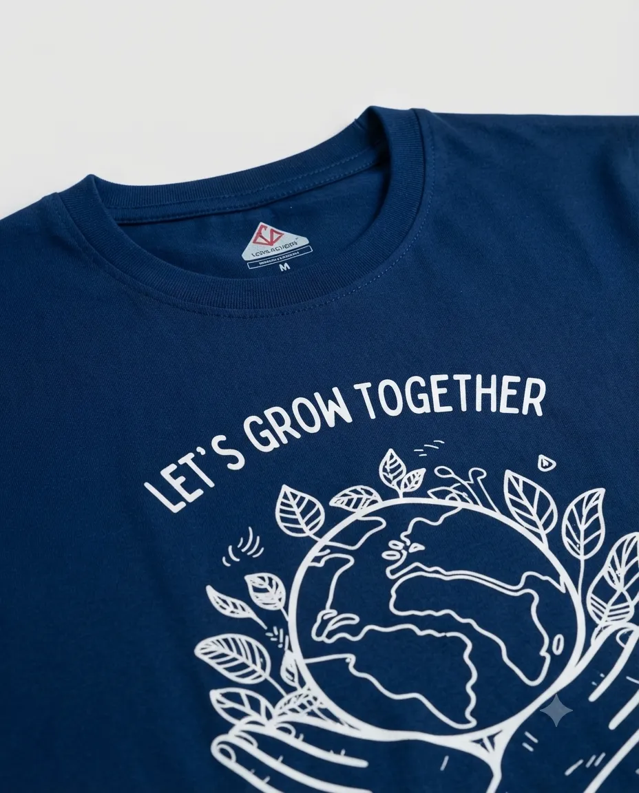 Graphic printed men's T-shirt, short sleeves, finished with a clean regular fit. - Ocean Blue - Let's Grow Together - Image 2