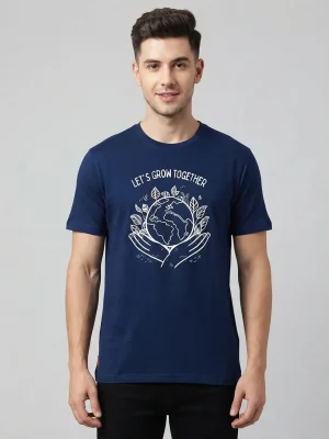 Graphic printed men's T-shirt, short sleeves, finished with a clean regular fit. - Ocean Blue - Let's Grow Together