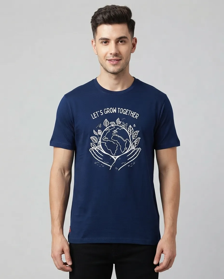 Graphic printed men's T-shirt, short sleeves, finished with a clean regular fit. - Ocean Blue - Let's Grow Together