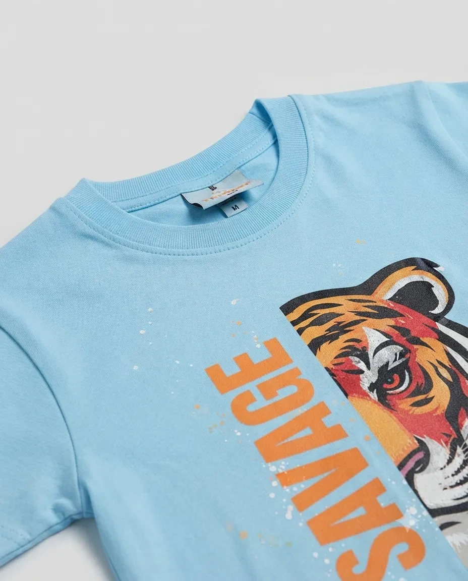 Graphic printed men's T-shirt, short sleeves, finished with a clean regular fit. - Sky Blue - Savage - Image 2