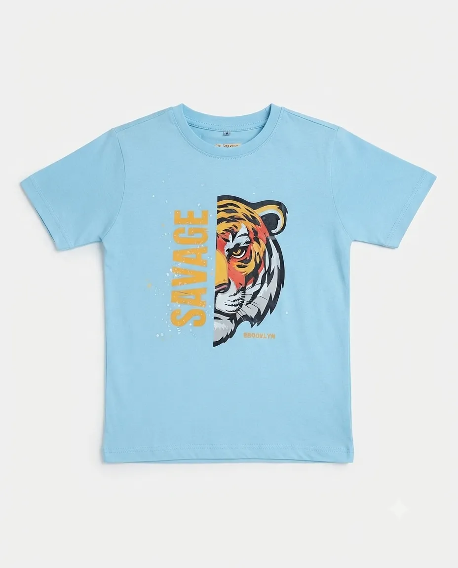 Graphic printed men's T-shirt, short sleeves, finished with a clean regular fit. - Sky Blue - Savage - Image 3