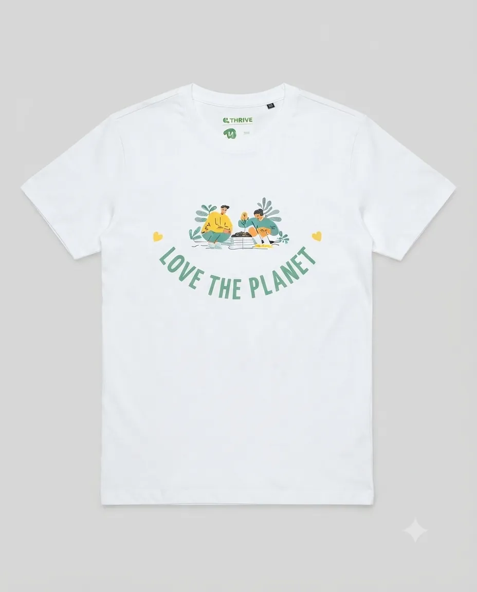 Graphic printed men's T-shirt, short sleeves, finished with a clean regular fit. - White - Love The Planet - Image 3