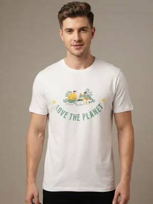 Graphic printed men's T-shirt, short sleeves, finished with a clean regular fit. - White - Love The Planet