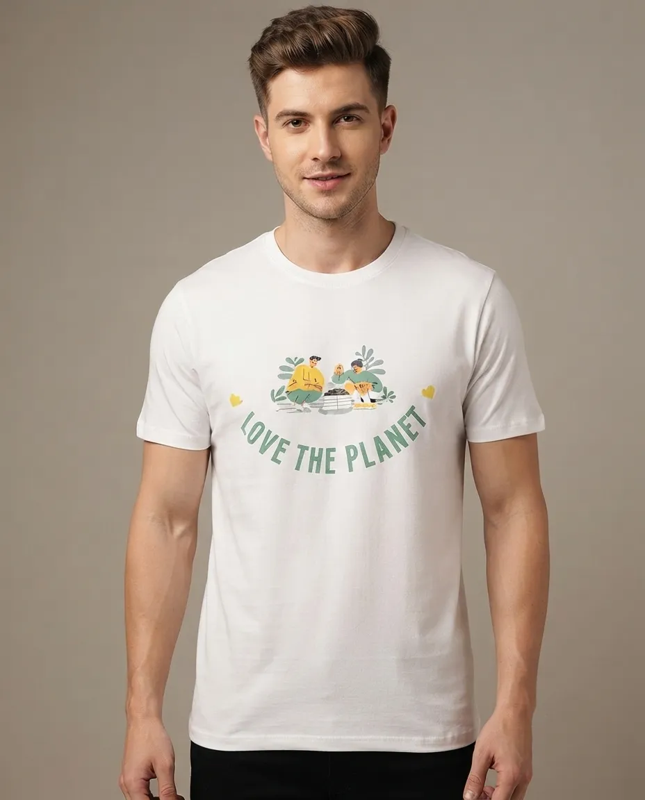 Graphic printed men's T-shirt, short sleeves, finished with a clean regular fit. - White - Love The Planet