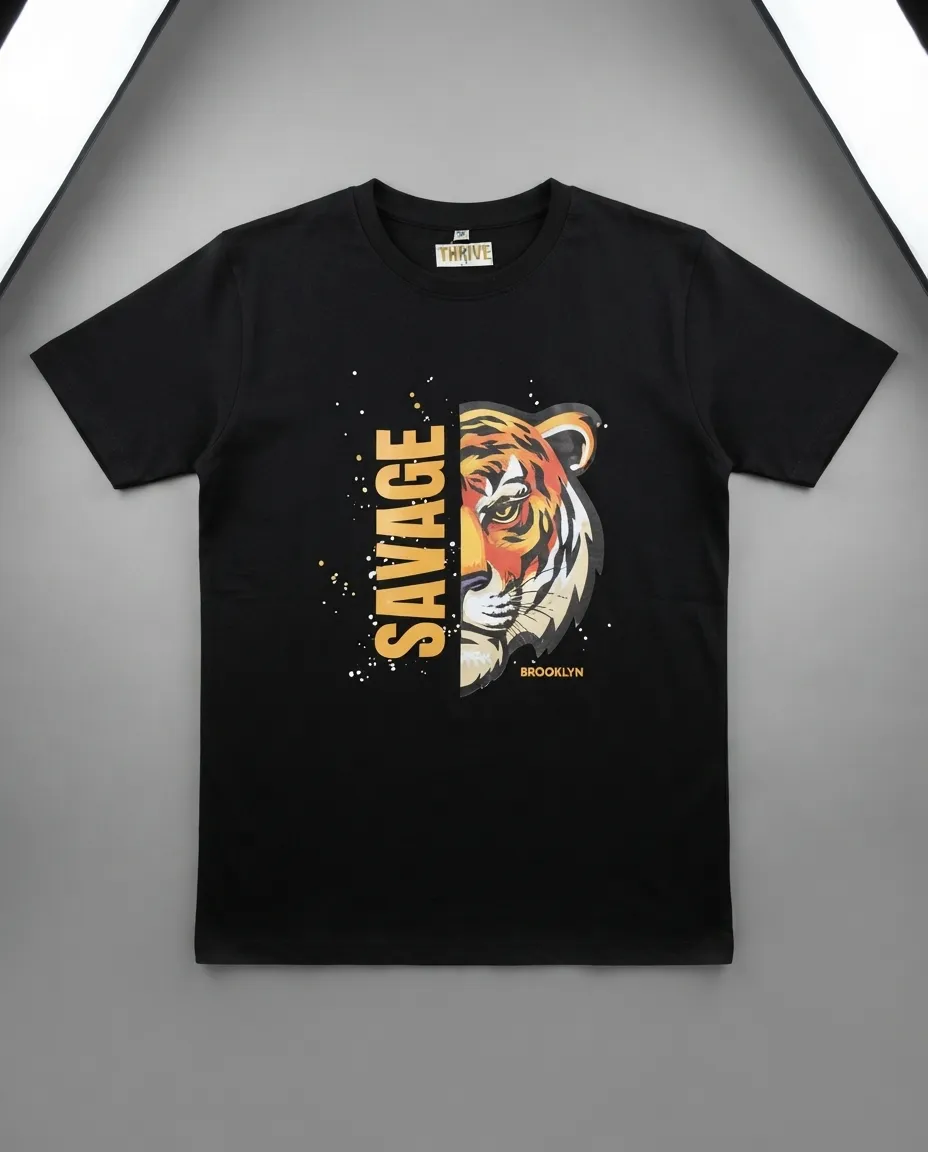 Graphic printed men's T-shirt, short sleeves, finished with a clean regular fit. - Black - Savage - Image 3