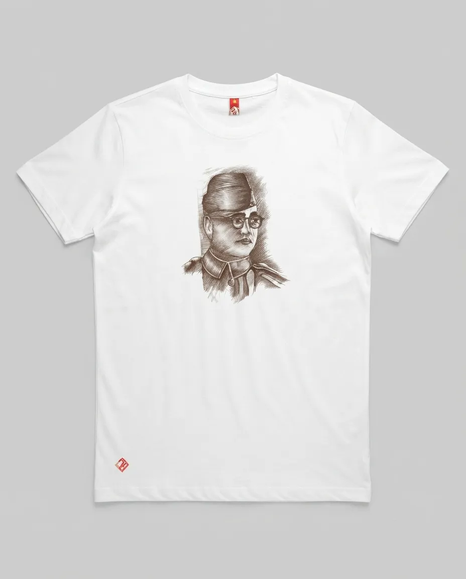 Graphic printed men's T-shirt, short sleeves, finished with a clean regular fit. - White - Netaji Print - Image 2