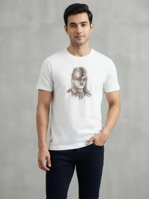 Graphic printed men's T-shirt, short sleeves, finished with a clean regular fit. - White - Netaji Print