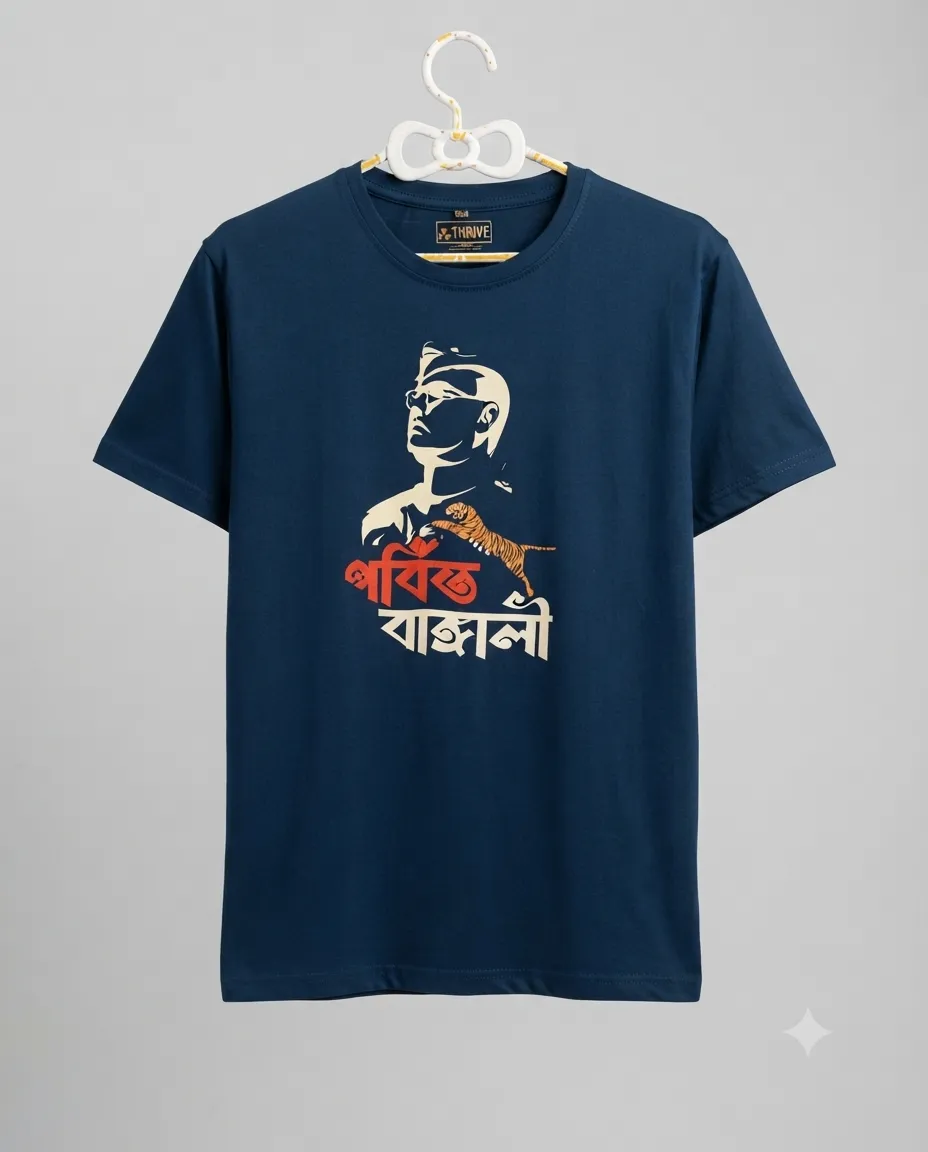 Graphic printed men's T-shirt, short sleeves, finished with a clean regular fit. - Navy Blue - Gorbito Bangali - Image 2