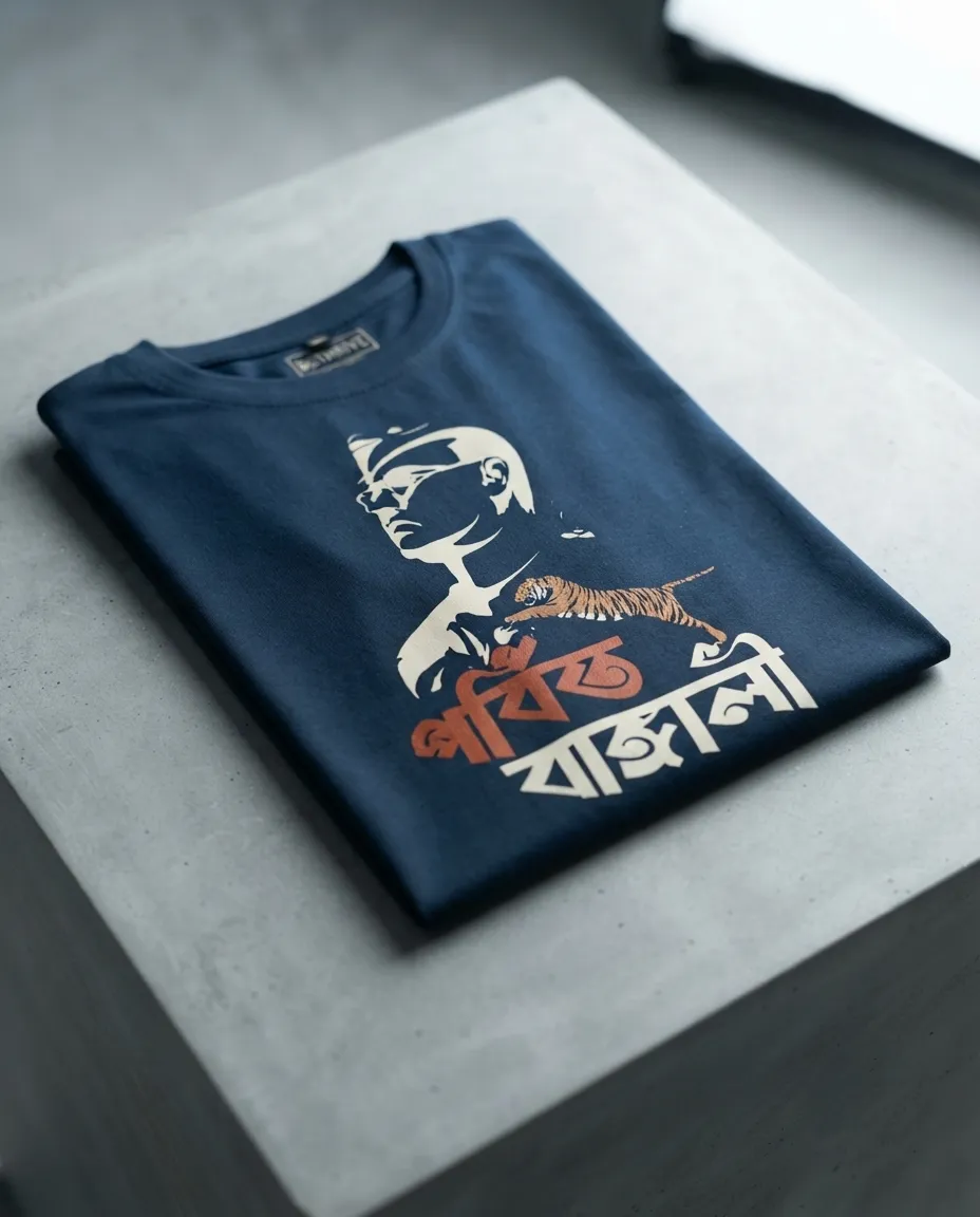 Graphic printed men's T-shirt, short sleeves, finished with a clean regular fit. - Navy Blue - Gorbito Bangali - Image 3