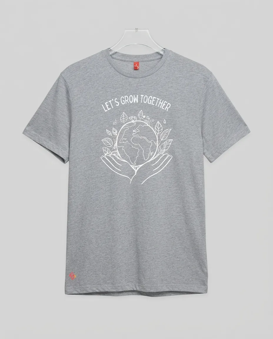 Graphic printed men's T-shirt, short sleeves, finished with a clean regular fit. - Gray - Let's Grow Together - Image 2