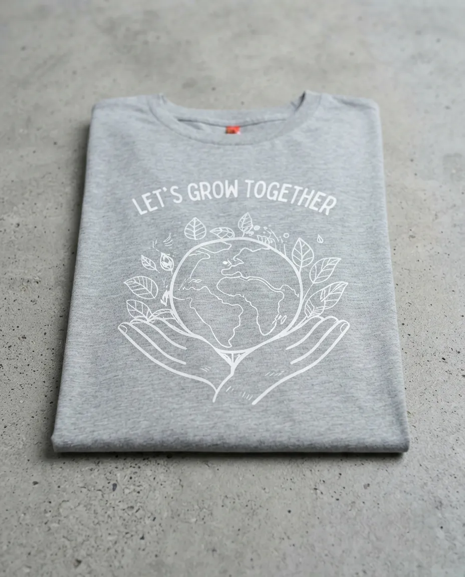Graphic printed men's T-shirt, short sleeves, finished with a clean regular fit. - Gray - Let's Grow Together - Image 3