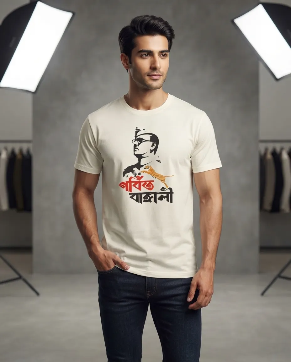 Graphic printed men's T-shirt, short sleeves, finished with a clean regular fit. - White - Gorbito Bangali