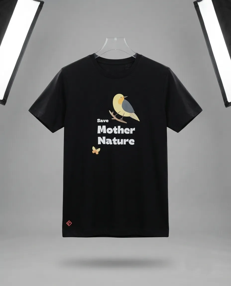 Graphic printed men's T-shirt, short sleeves, finished with a clean regular fit. - Black - Mother nature - Image 2