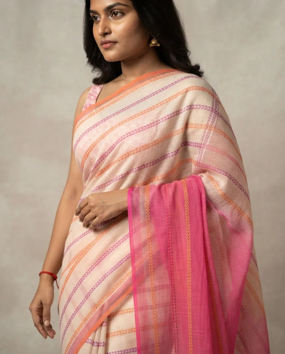 Pure Cotton Saree with Comfortable Draping and Practical Traditional Styling for Everyday Wear and Casual Occasions - Image 3