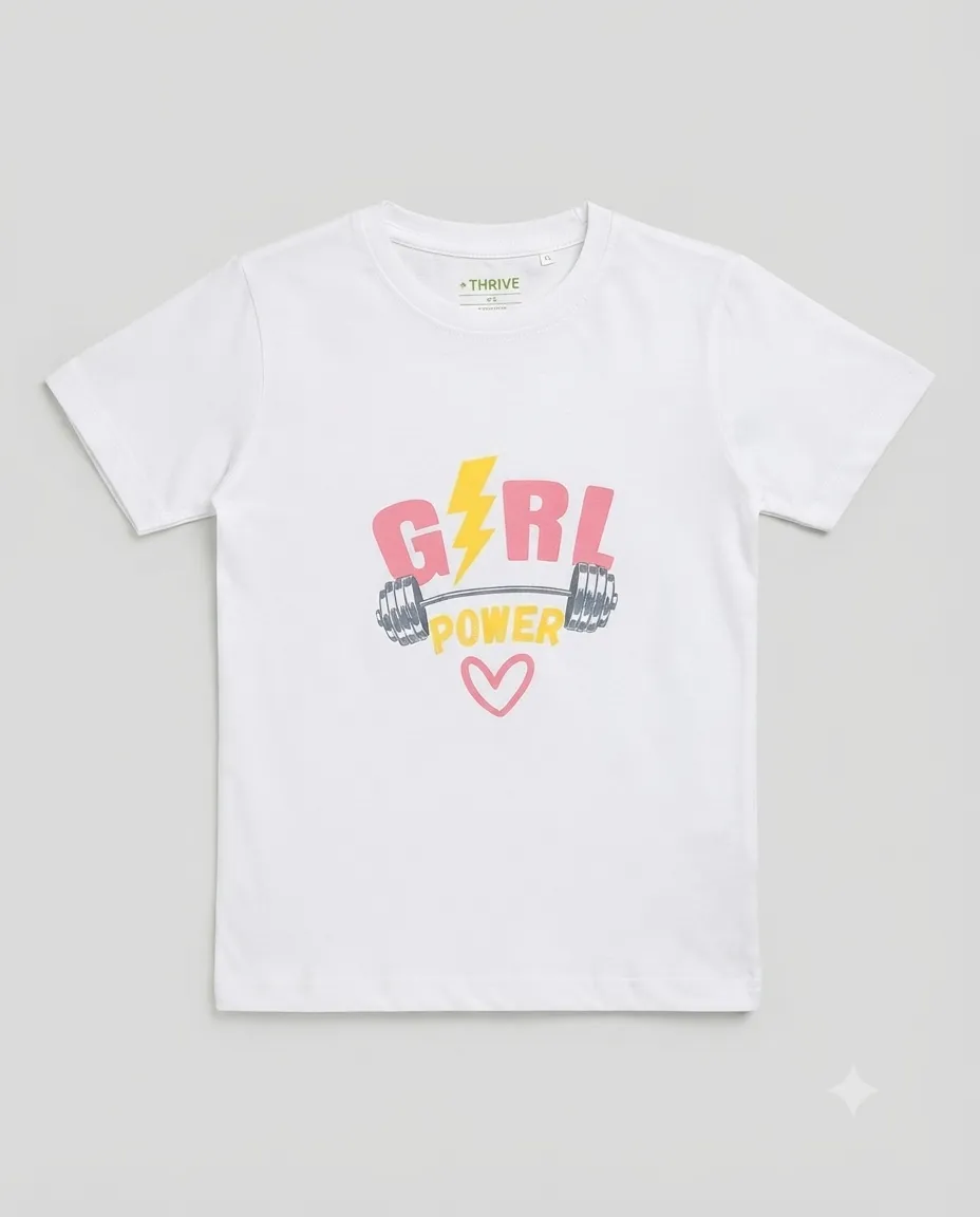 Women's Graphic Printed T-Shirt, Short Sleeves with Artwork, Featuring a Regular Fit for Casual Everyday Wear, Pure cotton material - White - Girl Power - Image 3