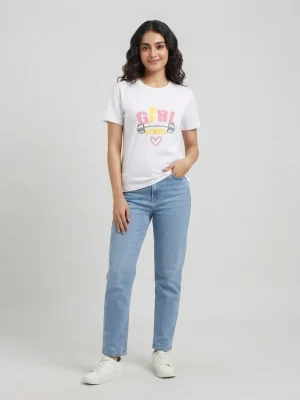 Women's Graphic Printed T-Shirt, Short Sleeves with Artwork, Featuring a Regular Fit for Casual Everyday Wear, Pure cotton material - White - Girl Power