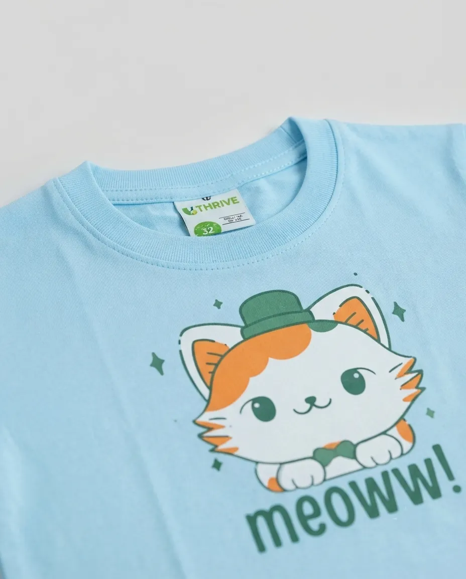Women's Graphic Printed T-Shirt, Short Sleeves with Artwork, Featuring a Regular Fit for Casual Everyday Wear, Pure cotton material - Sky Blue - Meoww Print - Image 2