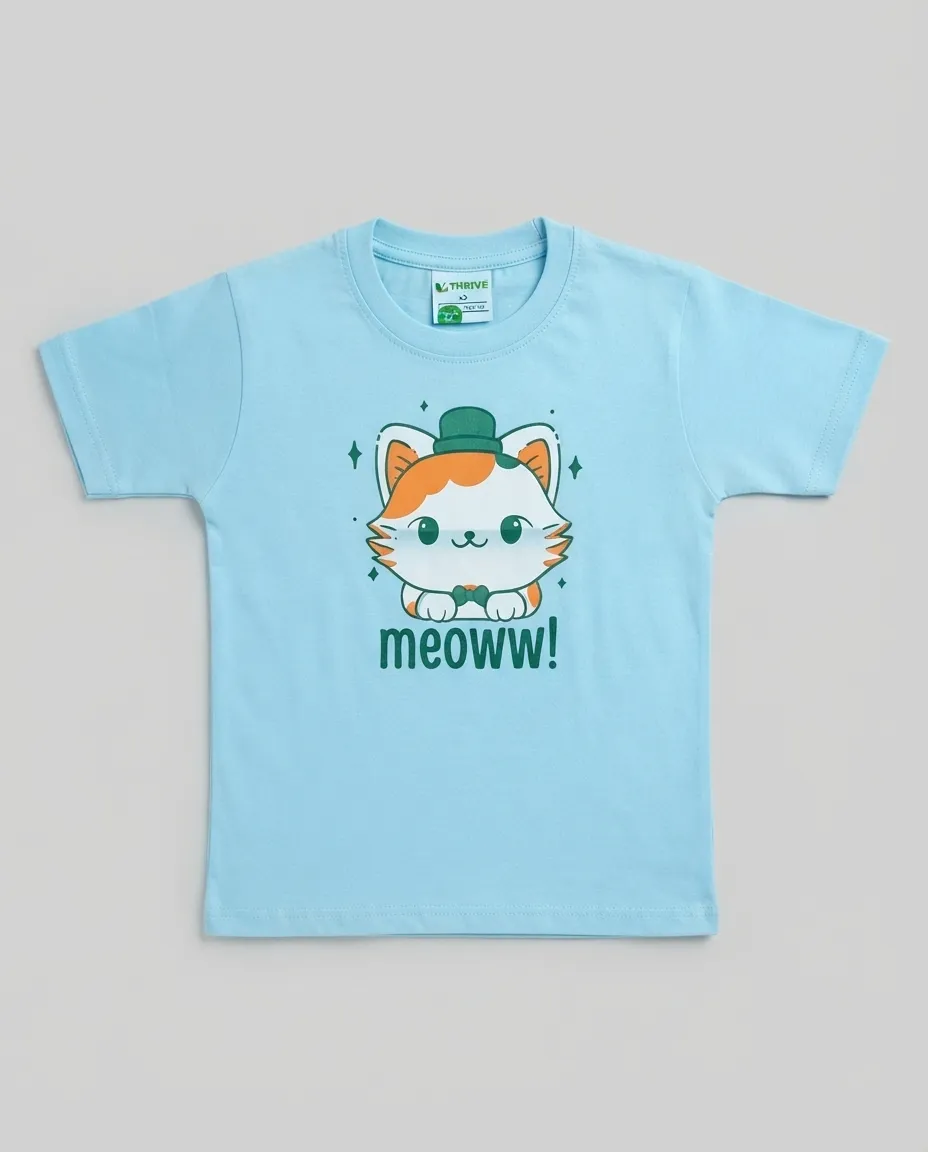 Women's Graphic Printed T-Shirt, Short Sleeves with Artwork, Featuring a Regular Fit for Casual Everyday Wear, Pure cotton material - Sky Blue - Meoww Print - Image 3
