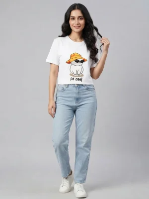 Women's Graphic Printed T-Shirt, Short Sleeves with Artwork, Featuring a Regular Fit for Casual Everyday Wear, Pure cotton material - White - So Cool