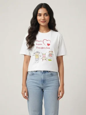 Women's Graphic Printed T-Shirt, Short Sleeves with Artwork, Featuring a Regular Fit for Casual Everyday Wear, Pure cotton material - White - Teach & Inspire