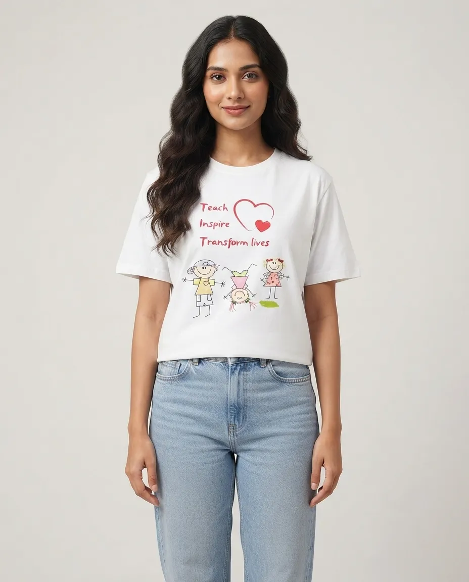 Women's Graphic Printed T-Shirt, Short Sleeves with Artwork, Featuring a Regular Fit for Casual Everyday Wear, Pure cotton material - White - Teach & Inspire
