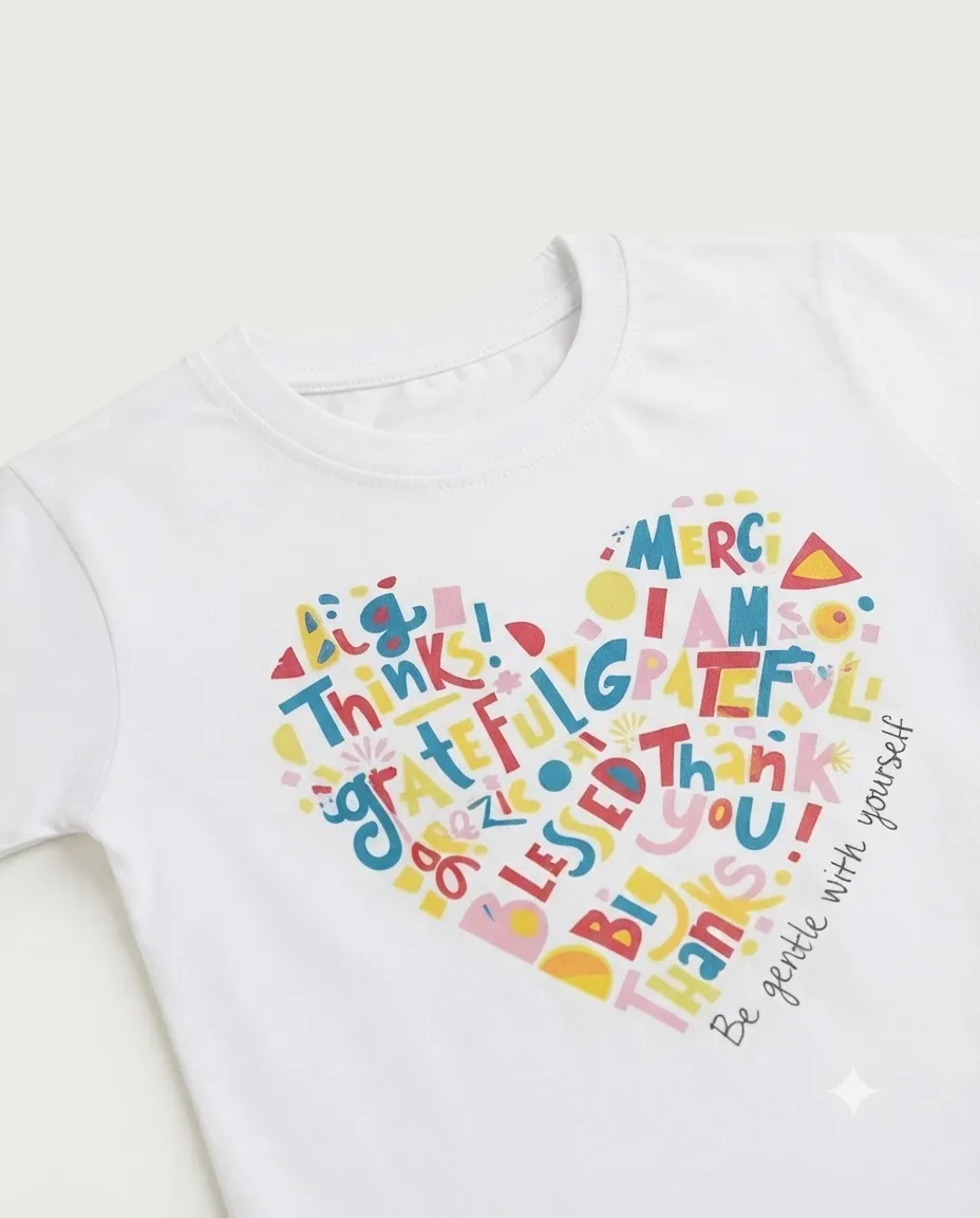 Women's Graphic Printed T-Shirt, Short Sleeves with Artwork, Featuring a Regular Fit for Casual Everyday Wear, Pure cotton material - White - Heart Shaped Alphabets - Image 2