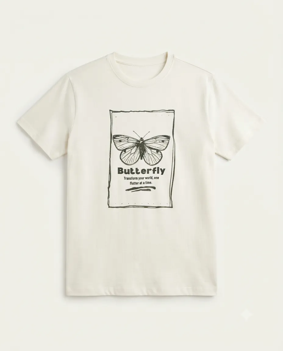 Women's Graphic Printed T-Shirt, Short Sleeves with Artwork, Featuring a Regular Fit for Casual Everyday Wear, Pure cotton material - White - Butterfly - Image 2