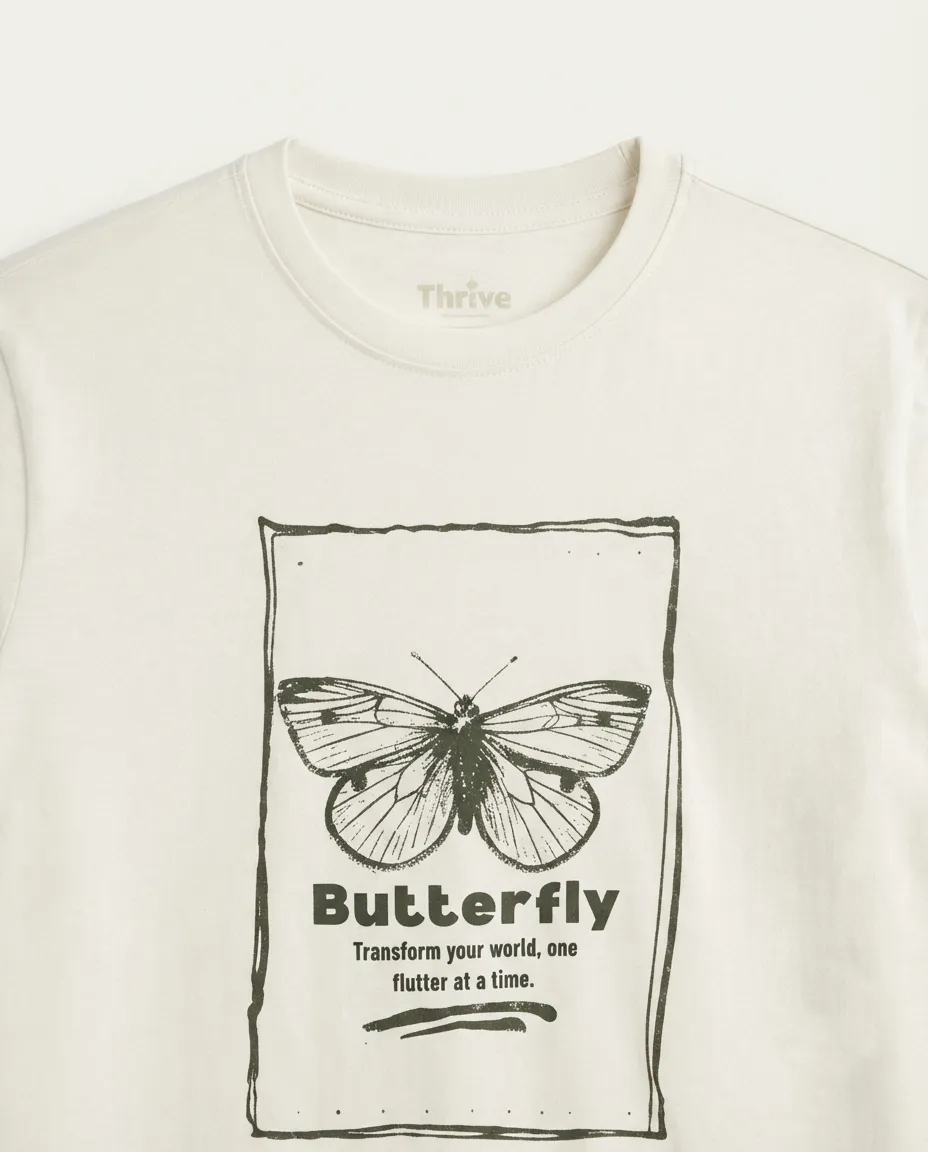 Women's Graphic Printed T-Shirt, Short Sleeves with Artwork, Featuring a Regular Fit for Casual Everyday Wear, Pure cotton material - White - Butterfly - Image 3