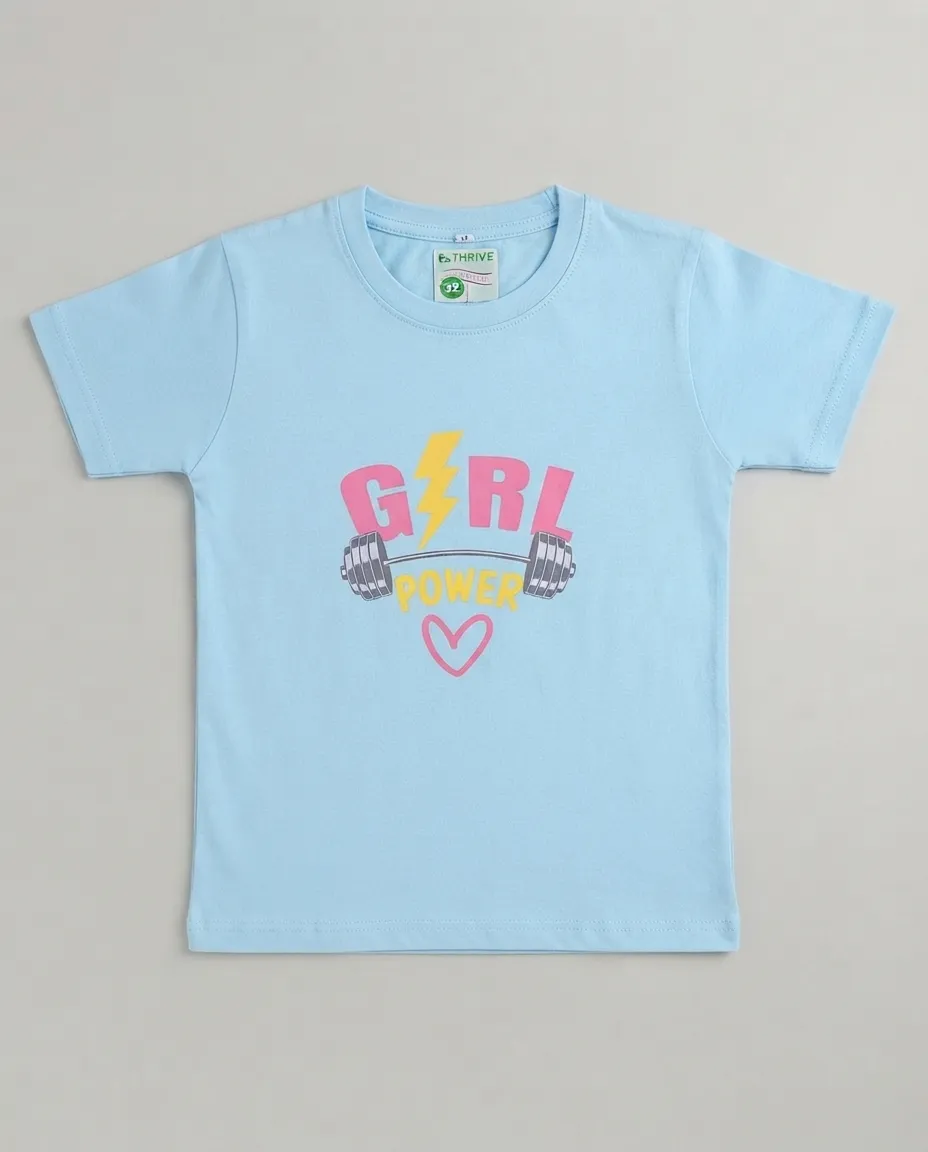 Women's Graphic Printed T-Shirt, Short Sleeves with Artwork, Featuring a Regular Fit for Casual Everyday Wear, Pure cotton material - Sky Blue - Girl Power - Image 2