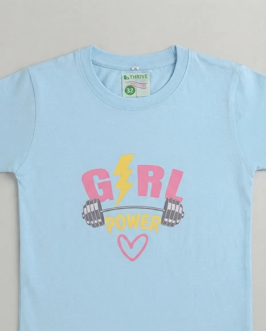 Women's Graphic Printed T-Shirt, Short Sleeves with Artwork, Featuring a Regular Fit for Casual Everyday Wear, Pure cotton material - Sky Blue - Girl Power - Image 3